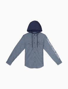 CK INDIGO CHAMBRAY LOGO HOODED SHIRT - Naughty Panda Outlet