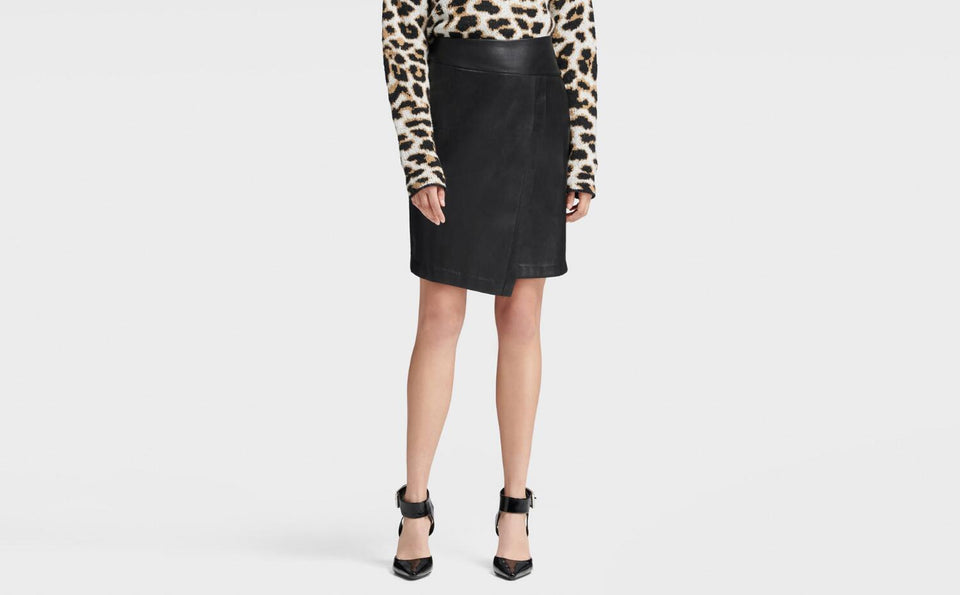DKNY FAUX LEATHER MOCK WRAP SKIRT - Naughty Panda Outlet