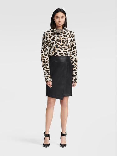 DKNY FAUX LEATHER MOCK WRAP SKIRT - Naughty Panda Outlet