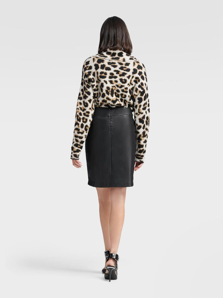 DKNY FAUX LEATHER MOCK WRAP SKIRT - Naughty Panda Outlet