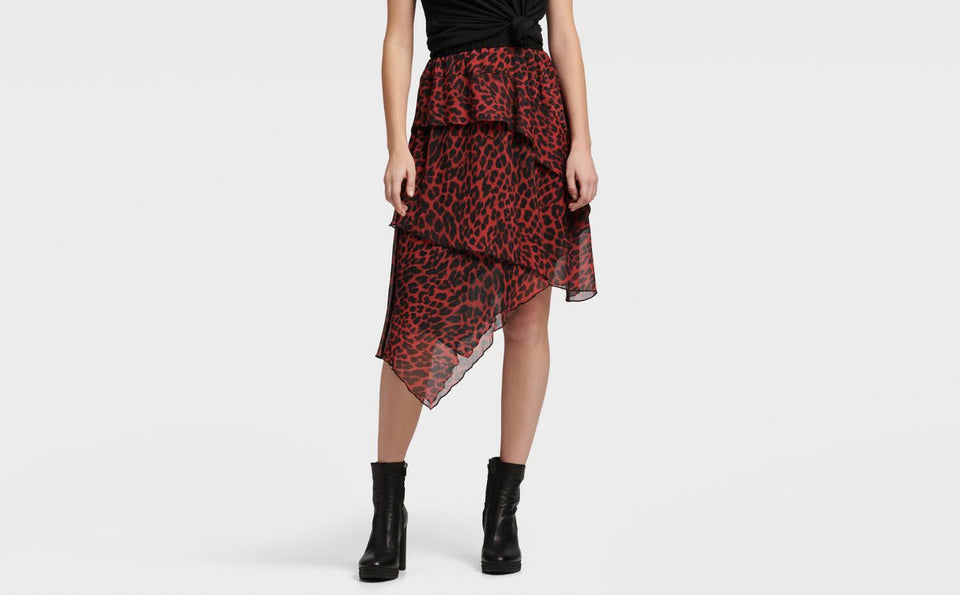 DKNY TIERED ASYMMETRICAL LEOPARD SKIRT - Naughty Panda Outlet