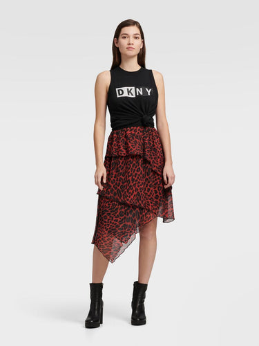 DKNY TIERED ASYMMETRICAL LEOPARD SKIRT - Naughty Panda Outlet