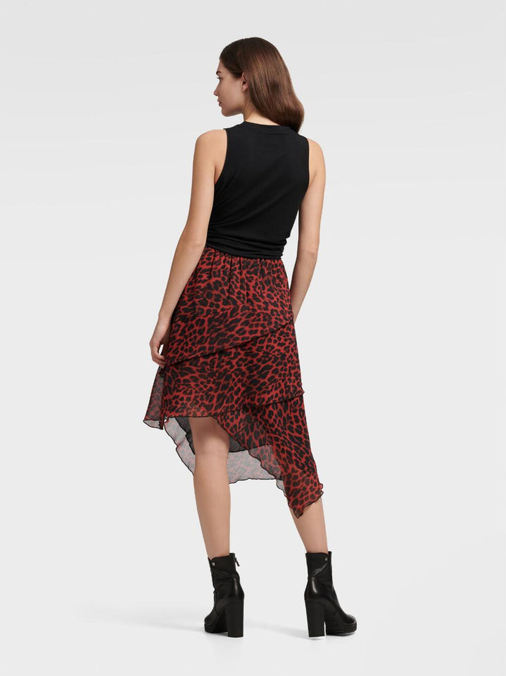DKNY TIERED ASYMMETRICAL LEOPARD SKIRT - Naughty Panda Outlet