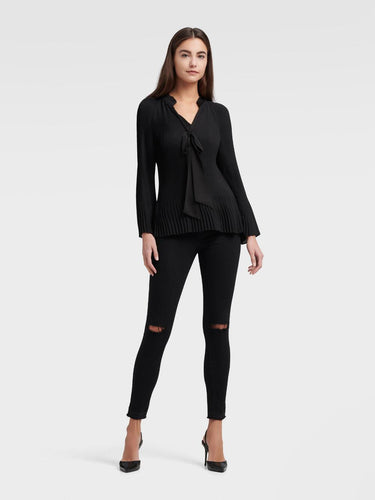 DKNY LONG SLEEVE PLEATED TOP WITH TIE NECK - Naughty Panda Outlet