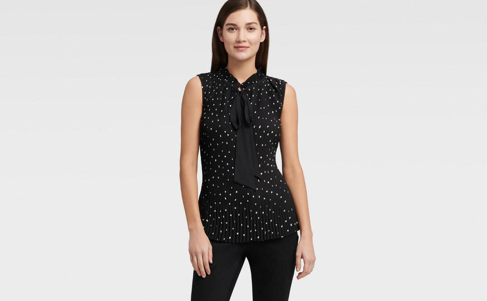 DKNY SLEEVELESS PLEATED TOP WITH TIE NECK - Naughty Panda Outlet