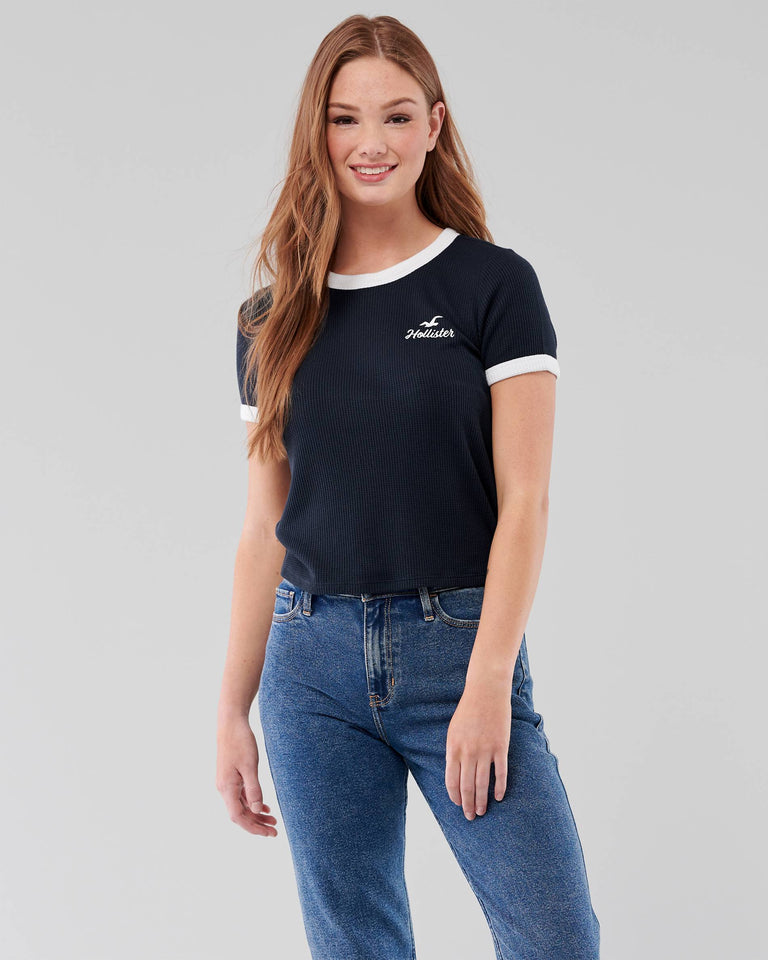 Hollister Waffle Ringer Graphic Tee - Naughty Panda Outlet