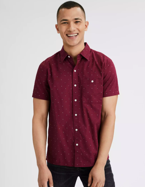 AE POPLIN SHORT SLEEVE BUTTON-UP SHIRT - Naughty Panda Outlet