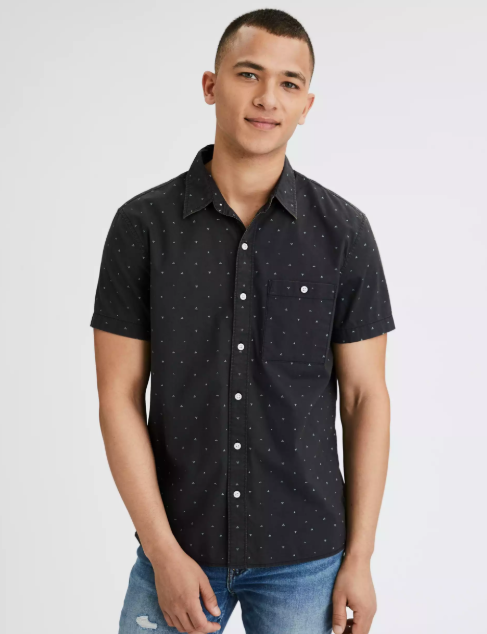 AE POPLIN SHORT SLEEVE BUTTON-UP SHIRT - Naughty Panda Outlet
