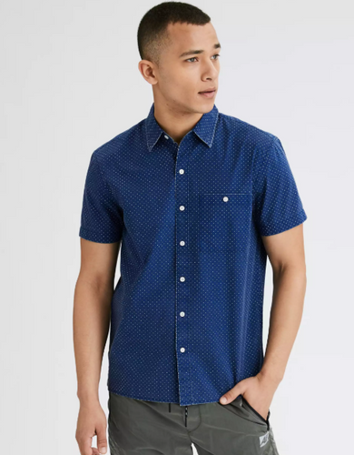 AE POPLIN SHORT SLEEVE BUTTON-UP SHIRT - Naughty Panda Outlet