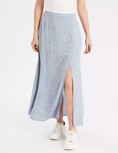 AE HIGH-WAISTED FLORAL SLIT MIDI SKIRT - Naughty Panda Outlet