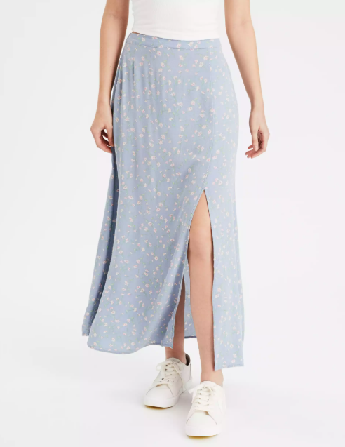 AE HIGH-WAISTED FLORAL SLIT MIDI SKIRT - Naughty Panda Outlet
