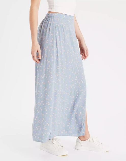 AE HIGH-WAISTED FLORAL SLIT MIDI SKIRT - Naughty Panda Outlet