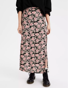 AE HIGH-WAISTED FLORAL SLIT MIDI SKIRT - Naughty Panda Outlet