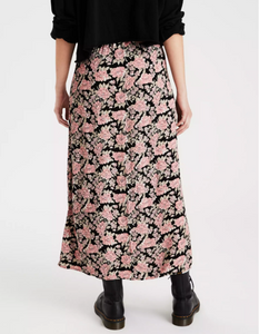 AE HIGH-WAISTED FLORAL SLIT MIDI SKIRT - Naughty Panda Outlet