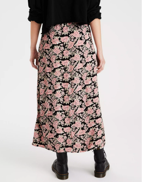AE HIGH-WAISTED FLORAL SLIT MIDI SKIRT - Naughty Panda Outlet