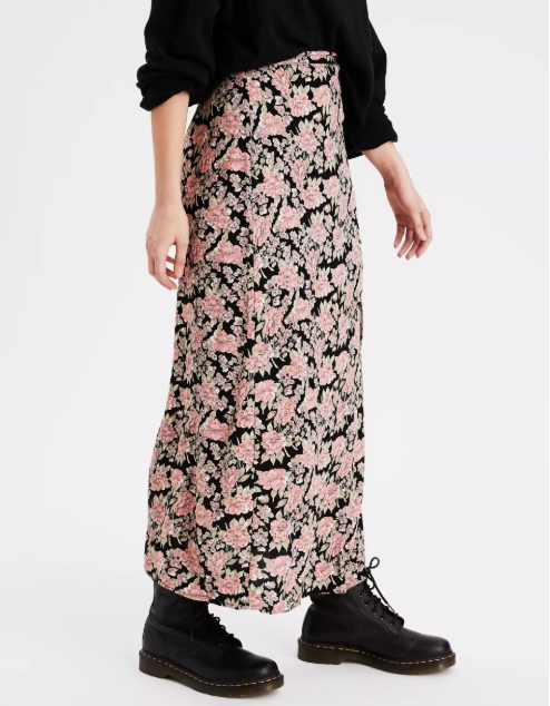 AE HIGH-WAISTED FLORAL SLIT MIDI SKIRT - Naughty Panda Outlet