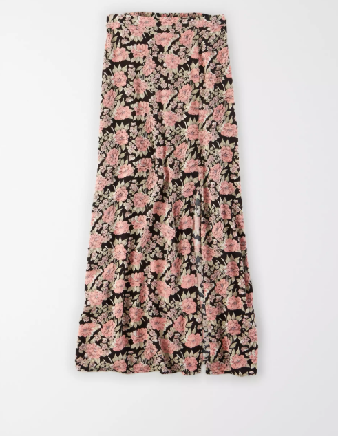 AE HIGH-WAISTED FLORAL SLIT MIDI SKIRT - Naughty Panda Outlet