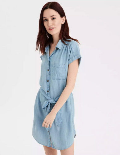 AE SHORT SLEEVE BUTTON FRONT SHIRT DRESS - Naughty Panda Outlet