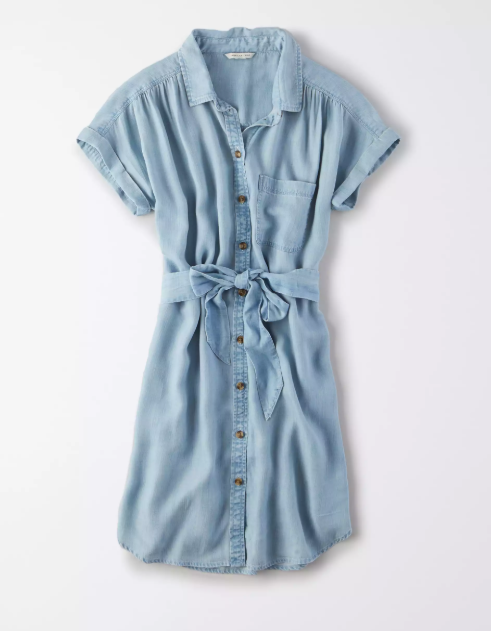 AE SHORT SLEEVE BUTTON FRONT SHIRT DRESS - Naughty Panda Outlet