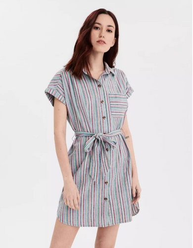 AE SHORT SLEEVE BUTTON FRONT SHIRT DRESS - Naughty Panda Outlet