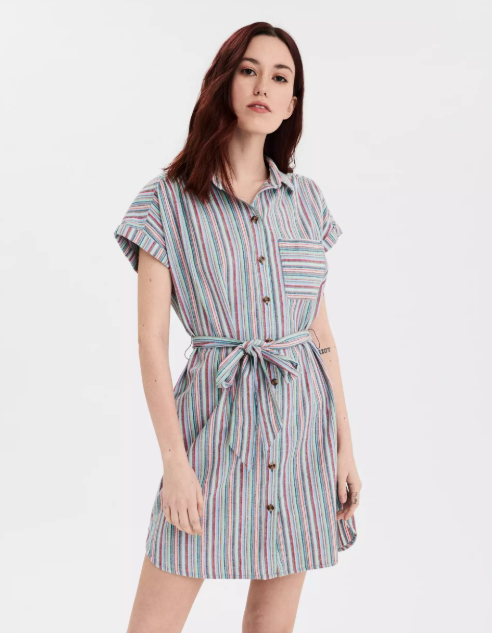 AE SHORT SLEEVE BUTTON FRONT SHIRT DRESS - Naughty Panda Outlet