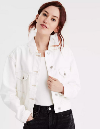 AE CROPPED WHITE DENIM JACKET - Naughty Panda Outlet