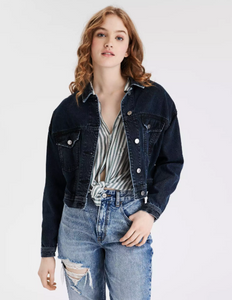 AE CROPPED DARK WASH DENIM JACKET - Naughty Panda Outlet