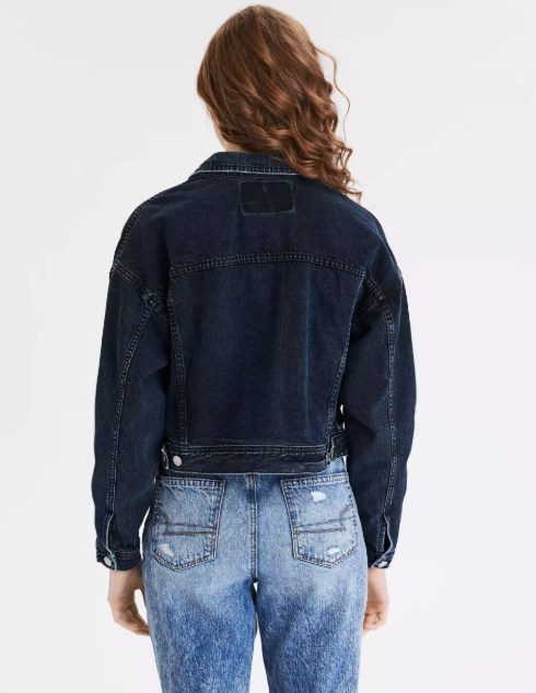 AE CROPPED DARK WASH DENIM JACKET - Naughty Panda Outlet