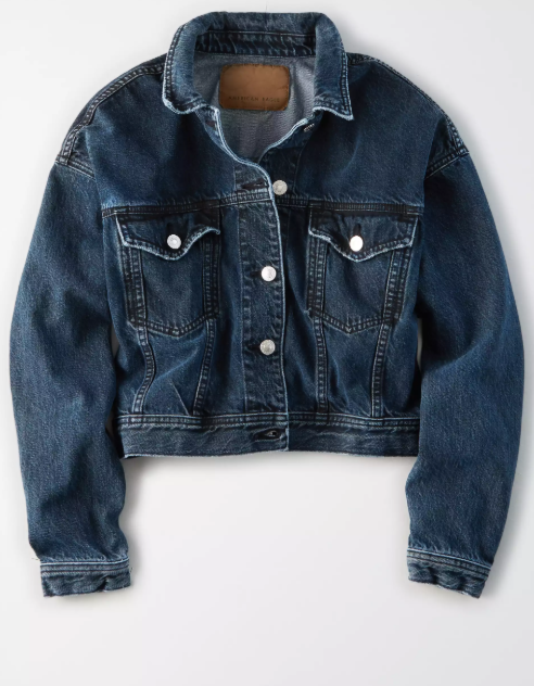 AE CROPPED DARK WASH DENIM JACKET - Naughty Panda Outlet