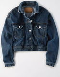 AE CROPPED DARK WASH DENIM JACKET - Naughty Panda Outlet