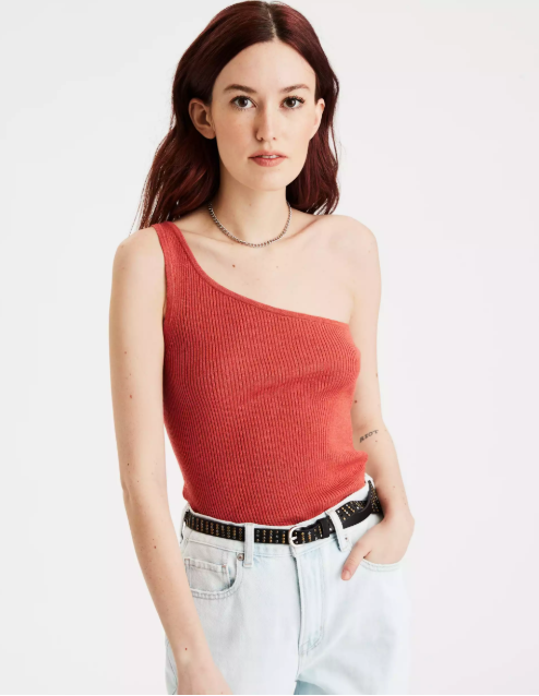 AE One Shoulder Sweater Tank Top - Naughty Panda Outlet